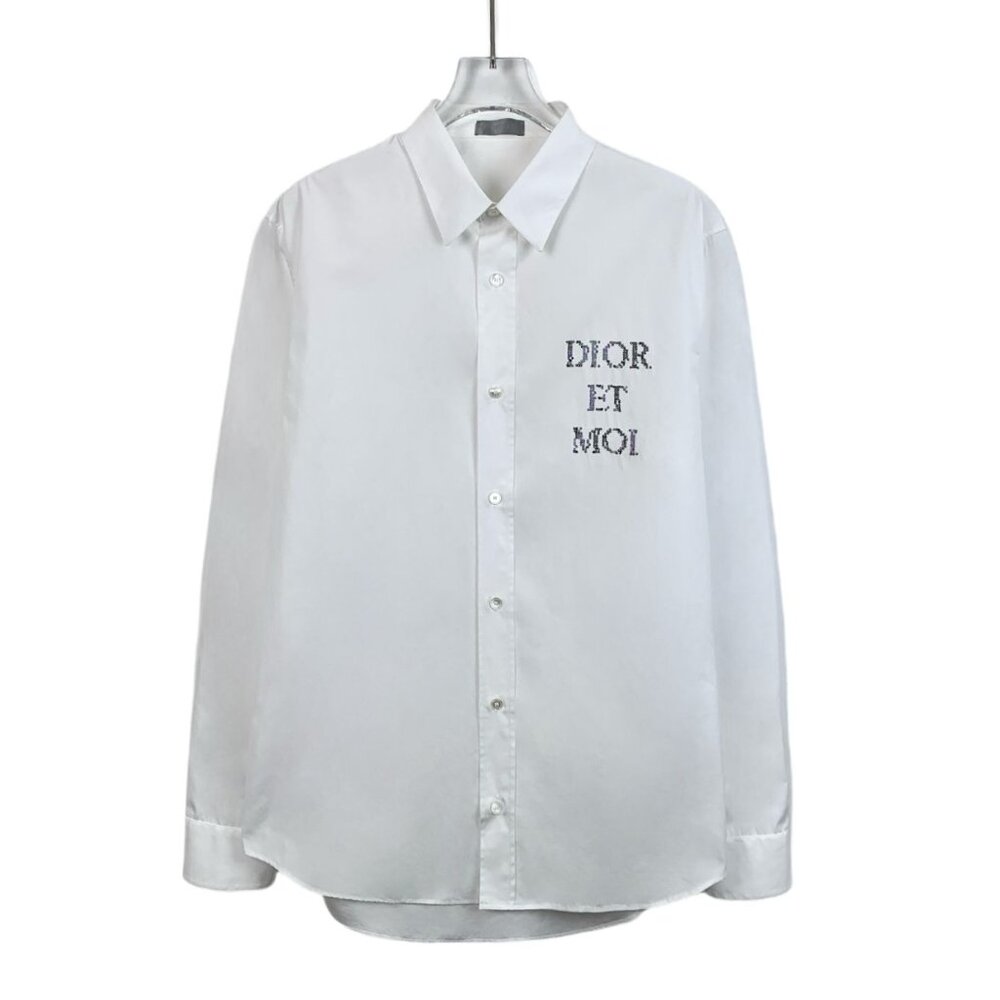 Dior White Cotton & Polyester Embroidered Button-Down Shirt Size 40
